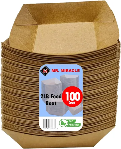 Vista 13 de Mr Miracle Bandejas de papel para alimentos, papel kraft. Mini (1/4 lb). Paquete de 100, botes desechables y reciclables. Para condimentos