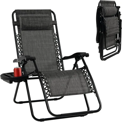 Vista 12 de Tangkula Zero Gravity - Silla plegable para patio, reclinable, ajustable, con soporte para tazas, reposabrazos anchos para patio, jardín, piscina