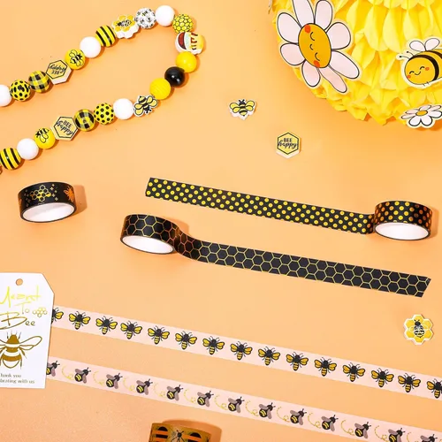 Vista 4 de Whaline 12 Rollos de Cinta Washi de Abeja, Cinta Adhesiva de Lámina Dorada de Miel de Abeja, 15mm de Ancho, Estampado de Panal de Abeja Y Caimán
