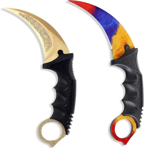 Vista 9 de Karambit - Cuchillo táctico de hoja fija, 2 piezas de acero inoxidable para exteriores, cuchillo de caza con funda y cable, adecuado