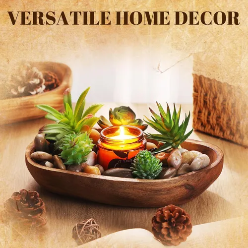 Vista 3 de 2 cuencos de madera para la decoración, cuenco decorativo oblongo, decoración del hogar, recipiente de frutas para encimera de cocina, recipiente