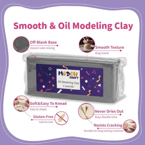 Vista 3 de Arcilla de modelado de plastilina a base de aceite, arcilla reutilizable no endurecedera, arcilla no tóxica sin horneado profesional a base de Gris