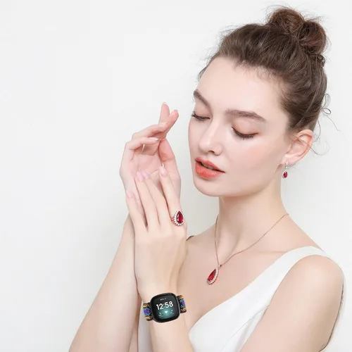 Vista 5 de Paquete de 8 bandas elásticas compatibles con Fitbit Versa 3 y Fitbit Versa 4, Fitbit Sense y Fitbit Sense 2, pulsera deportiva ajustable de nailon