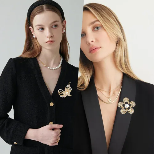 Vista 5 de Broches de perlas para mujer, broche de flores, accesorio de ropa elegante, para decoración de sombrero de vestir, novia, compromiso, joyería de boda