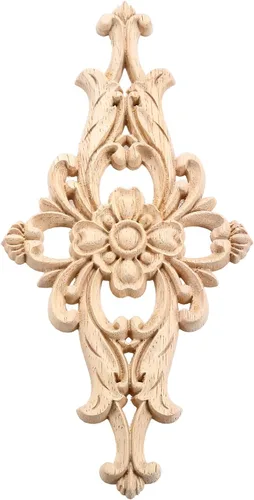 Vista 10 de MUXSAM Apliques de madera tallados para muebles, 2 calcomanías de tallado en centro sin pintar para puerta, pared, techo, gabinete, tocador, espejo