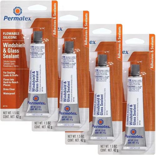 Permatex Paquete de 4 selladores de vidrio y parabrisas de silicona fluida, 1.5 onzas, transparente, impermeable