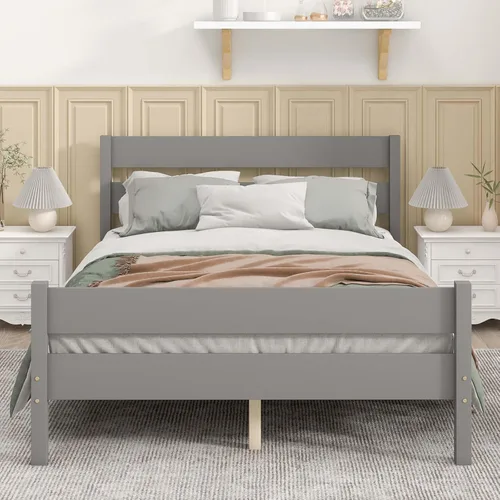 Vista 23 de Base de cama de plataforma de madera de tamaño individual con cabecera y estribo de estilo moderno, marco de cama de madera con patas de soporte
