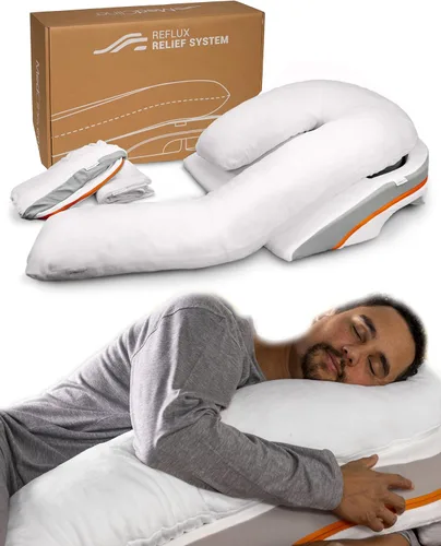 Vista 3 de MedCline Sistema de Alivio del Reflujo, Almohada de Cuña para la Cama para Alivio del Reflujo Ácido y GERD, Almohada Terapéutica con Inserto