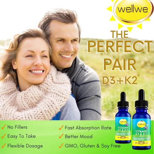 Vista 5 de Gotas líquidas de vitamina D3 K2 – Vitamina D3 5000 UI, gotas de vitamina D para adultos, sin rellenos, sin OMG, sin sabor, vitamina D3 líquida