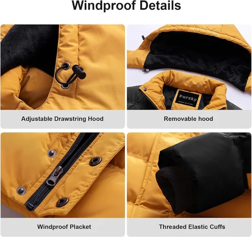 Vista 7 de Pursky Chaqueta de plumón impermeable para hombre, abrigos de invierno con capucha de piel para esquiar, parka con capucha de piel Verde militar