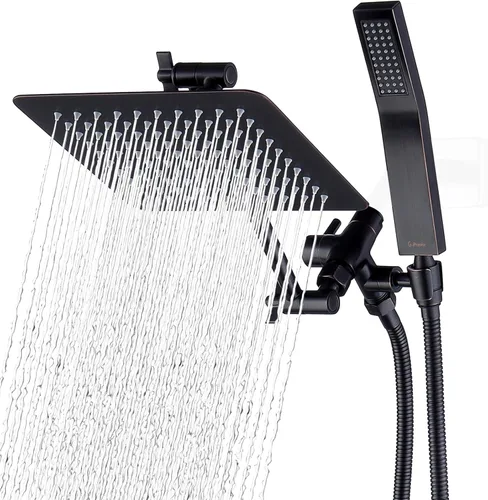 Vista 19 de G-Promise Juego de cabezal de ducha cuadrado doble de 8 pulgadas, cabezal de ducha de lluvia, varita de ducha de mano con manguera extra larga de 71