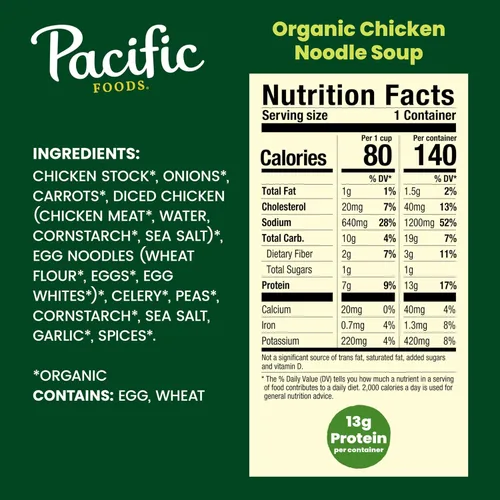 Vista 3 de Pacific Foods Sopa orgánica de pollo con mantequilla con arroz, lata de 16.3 onzas