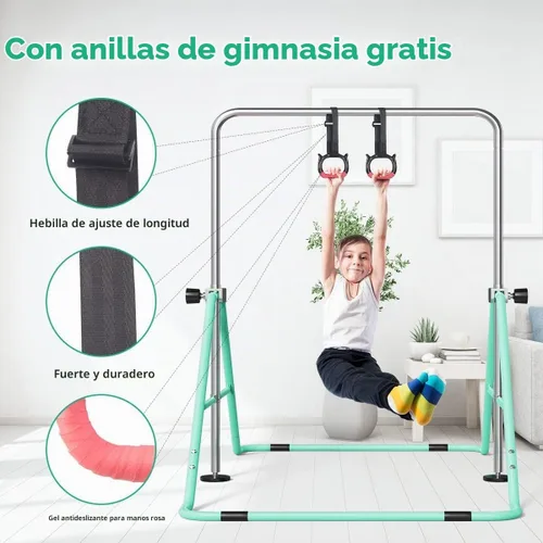 Vista 5 de FBSPORT Gymnastics Bar for Kids Adjustable Height Gymnastic Horizontal Bar Verde