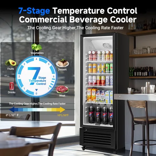 Vista 4 de BODEGACOOLER Refrigerador Comercial para Bebidas, Refrigerador para 264 latas y 120 botellas, Luz LED suave y descongelamiento automático
