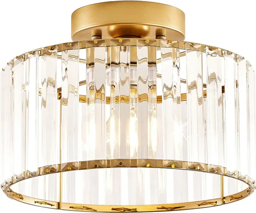 Vista 17 de Lámpara de Techo Semiempotrada de Cristal Cromado Moderna Luminaria de Pasillo de Metal Cercana al Techo para Vestíbulo y Baño (8.66 pulgadas)