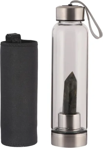 Vista 5 de GEMHUB Botella de agua de cristal de cristal con centro de piedras preciosas de cristal natural, varita de labradorita curativa