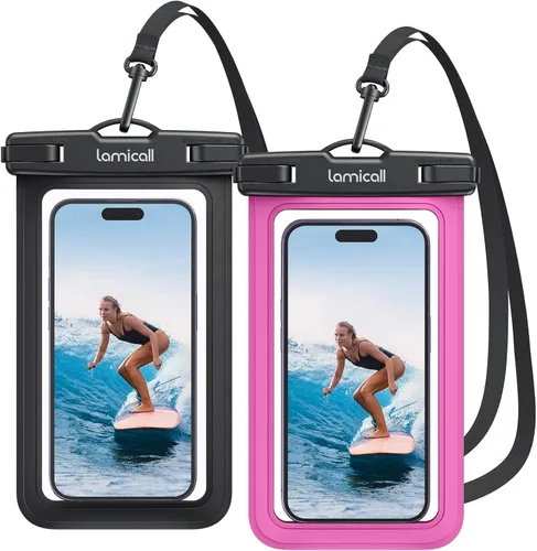 Vista 15 de Lamicall 2 piezas de bolsa impermeable para teléfono flotante - [Diseño suave 3D sin costuras] Funda impermeable IPX8 para teléfono celular