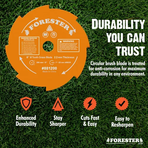 Vista 6 de Kit de conversión para cortasetos FORESTER con cuchilla de 20.3 cm para desbrozadora, gafas de seguridad, tapones para los oídos, guantes, arnés