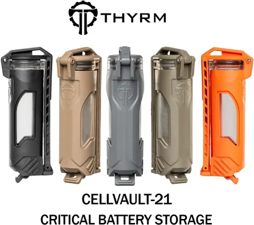 Vista 3 de Thyrm CellVault-21 - Estuche de almacenamiento de batería recargable, impermeable, para baterías 21700 para linternas tácticas premium, fabricado
