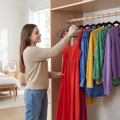 Vista 7 de SMARTOR Perchas de plástico para ropa, paquete de 50 perchas de plástico resistentes para ropa, perchas delgadas sin terciopelo con gancho giratorio