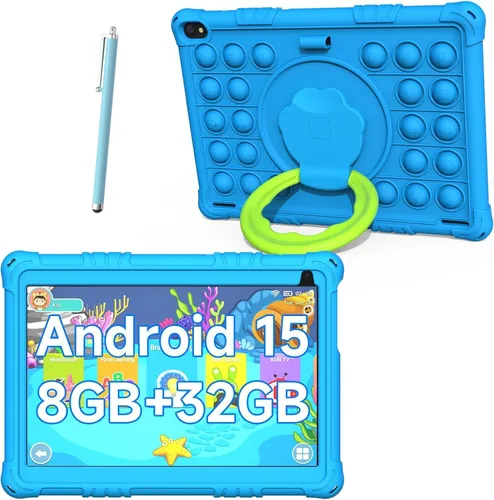 Tablet Android 15 para niños, tableta de 10 pulgadas para niños, 8 GB de RAM+32 GB ROM tabletas para niños y niñas, pantalla de protección ocular de