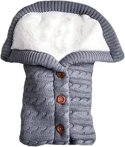 Vista 8 de Saco de dormir para bebé recién nacido, saco de dormir suave y cálido de punto grueso para niños pequeños (negro)