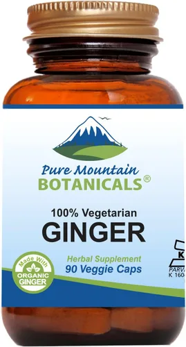 Pure Mountain Botanicals Cápsulas de jengibre - Kosher vegano con 1000 mg de suplemento orgánico de raíz de jengibre