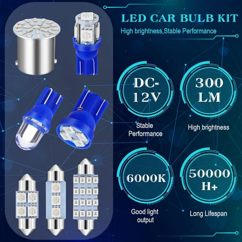 Vista 2 de Frienda Kit de bombillas LED para coche, 70 piezas, luz interior, luz de matrícula, azul