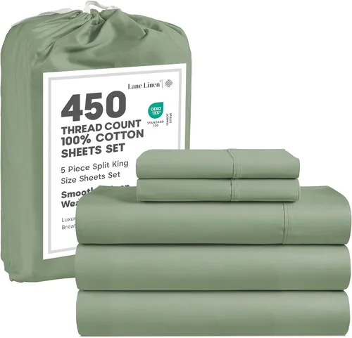 Vista 67 de LANE LINEN - Sábanas tamaño Queen, 450 hilos, 100% algodón, refrescantes, transpirables, con bolsillo profundo, 4 piezas, color negro