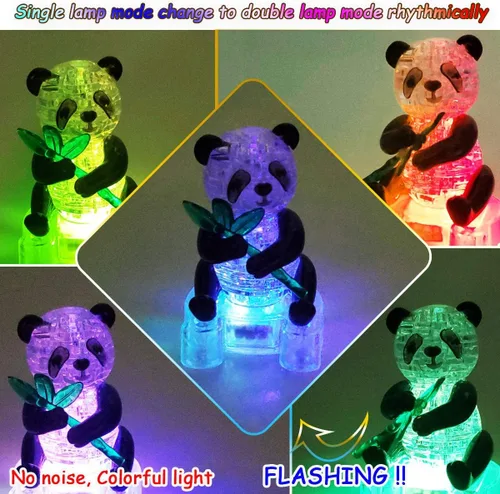 Vista 3 de Coolplay Rompecabezas de cristal 3D, regalos de panda, juguetes de escritorio con base iluminada, 58 piezas
