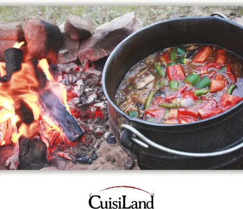 Vista 3 de Cuisiland Olla de caldero Potjie de hierro fundido de 3.2 cuartos con tapa y 3 patas, olla pre-sazonada estilo sudafricano para cocinar al aire