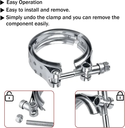 Vista 7 de Kit de abrazadera de brida de banda en V de acero de 2.5 pulgadas Endxedo 4 PCS abrazadera de banda en V con brida