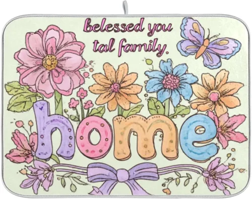 Vista 20 de Tapete de secado de platos para cocina, puerta de granero, encimera de madera rústica, de 16 x 18 pulgadas, tapete de microfibra absorbente