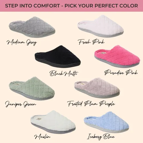 Vista 3 de Dearfoams - Pantuflas de espuma viscoelástica para mujer Leslie Terry con anchos amplios para interiores