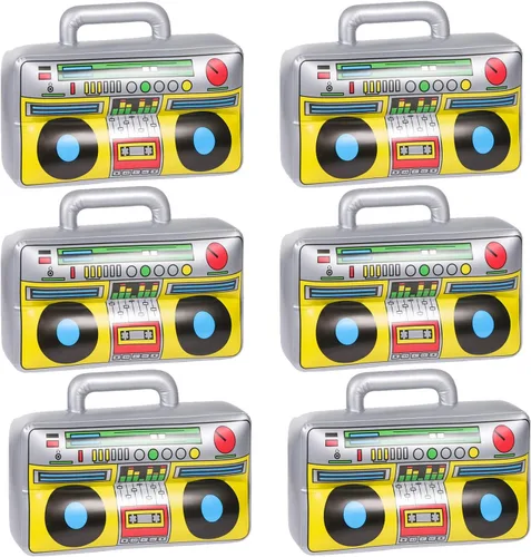 6 piezas inflables Boombox – Suministros de fiesta de los años 80 y 90 decoraciones inflables Boom – raperos Hip Hop B-niños accesorios de disfraz