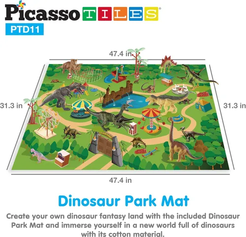 Vista 6 de PicassoTiles Juguetes de dinosaurio con tapete de juego de 32 piezas, juego de dinosaurios, kit de aprendizaje de actividades STEAM con libro
