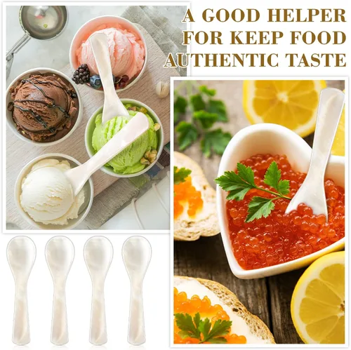 Vista 6 de Cucharas de Caviar de Nácar con Mango Redondo Hecho a Mano para Caviar, Huevo, Helado, Sal, Café, Juego de Servicio de Restaurante