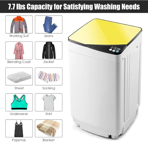 Vista 4 de Casart - Lavadora portátil con capacidad de peso de 7.7 libras, lavadora y secadora completamente automática (amarillo y blanco)