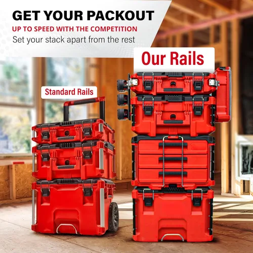 Vista 7 de Alpha Engineered Rieles de Repuesto Roscados Packout de 3.2" (81.5mm) Compatibles con Caja de Herramientas Milwaukee Packout 48-22-8424 - Rieles