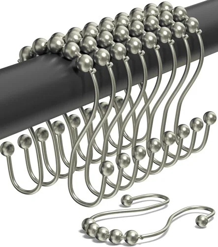 Vista 19 de Ganchos para cortina de ducha a prueba de óxido (juego de 12) – Anillos de cortina de ducha de acero inoxidable – Bolas antideslizantes para un