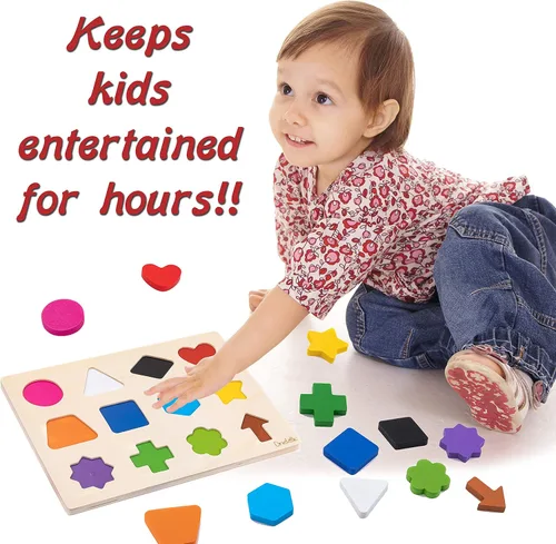 Vista 8 de Rompecabezas educativo de madera magnética - Aprende colores y juguete de reconocimiento de formas - Juego preescolar para niños pequeños