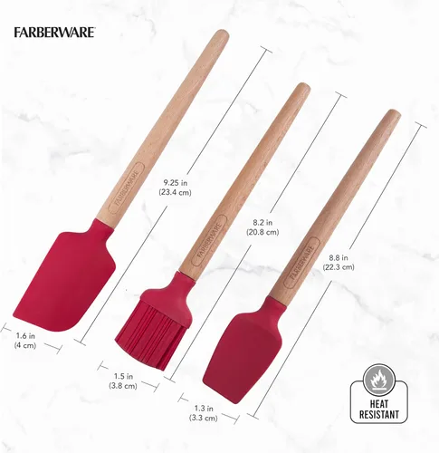 Vista 2 de Farberware Mini juego de madera para hornear, incluye un mini cepillo para untar, espátula y espátula de cuchara, perfecto tanto para platos dulces