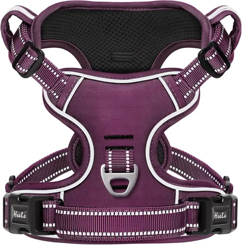 Vista 32 de HEELE Arnés para perro pequeño sin tirones con mango suave, arnés reflectante ajustable, color negro, XS