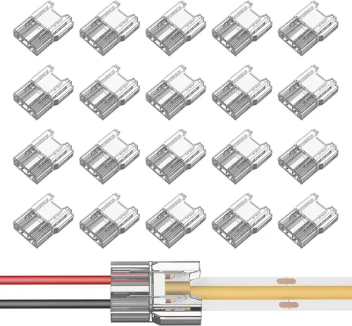 Vista 13 de COB - Conectores de tira de luz LED, 20 unidades, 0.197 in, tira de 2 pines a cables, conectores de luz de cinta LED, transparente, sin soldadura