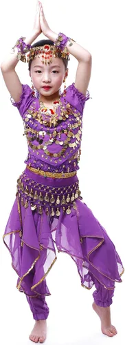 Vista 3 de Astage Disfraces de danza del vientre para niña,Top de manga larga con reflejos,Pantalones