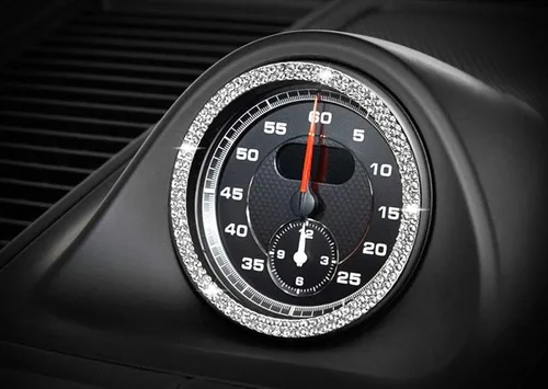 Vista 4 de iJDMTOY Cristal Rhinestone Interior Dashboard Analog_Clock Decoración Envolvente Anillo Trim Compatible con Porsche