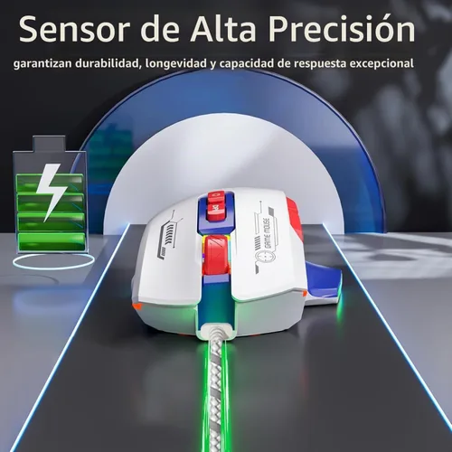 Vista 2 de Ratón para juegos con cable, mouse para juegos con retroiluminación RGB, 7200DPI ajustable, ratones para juegos de PC con 7 botones macro Azul