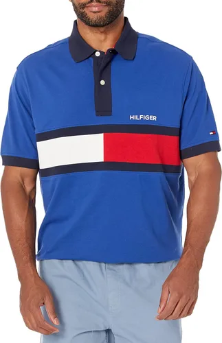 Tommy Hilfiger Polo de manga corta de algodón con estampado de bandera de piqué para hombre en ajuste personalizado