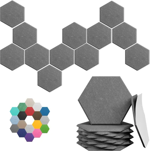 Vista 39 de Paneles acústicos hexagonales, paquete de 12 paneles de absorción de sonido de alta densidad de 12 x 10 x 0.4 pulgadas para mejorar la reducción