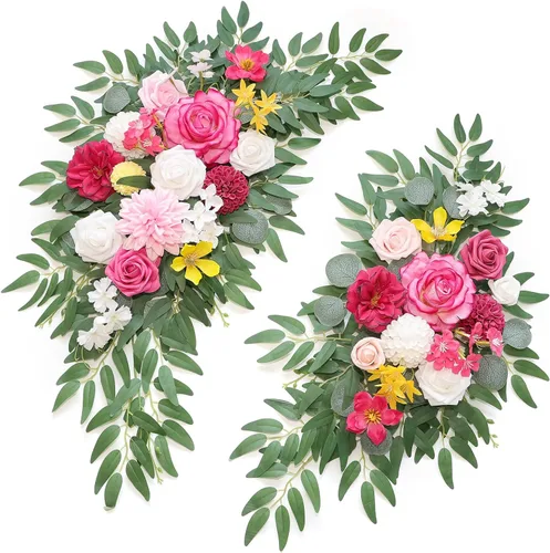 Vista 15 de Juego de flores artificiales para arco de boda (2 unidades) para arco de boda, despedida de soltera, decoración de telón de fondo para ceremonia